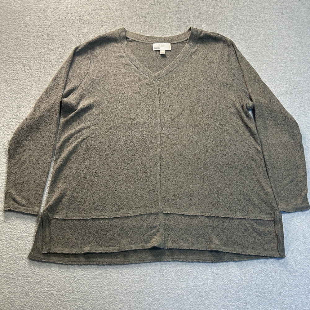 Nordstrom Rack V-Neck Sweater Womens XL Gray Textured High Low Hem Knit Casual